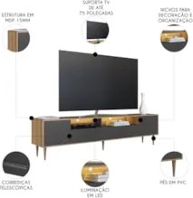 Rack TV 75 Pol 200cm Com LED Pés Palito Caza Mel/Grafite A05 - Mpozena