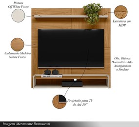 Painel Decorativo Castela MDP TV até 50 Polegadas com Prateleira Nature/Off White G77 - Gran Belo