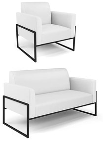 Sofá Namoradeira com Poltrona Base Industrial Alta Preto Marisa Corino D03 - D'Rossi - Branco
