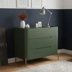 Cômoda Quarto 97cm Solteiro 3 Gavetas Becca Musgo/Dourado I06 - Mpozen