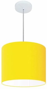 Lustre Pendente Cilíndrico Md-4143 Cúpula em Tecido 35x25cm Amarelo - Bivolt