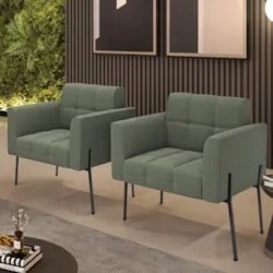 Poltrona Para Sala Pé Metal Preto Kit 2 Ana Bouclé Menta - Ibiza