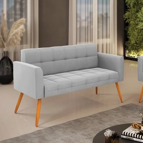 Sofá Namoradeira Elisa Suede Pés Palito Castanho D03 - D'Rossi - Cinza