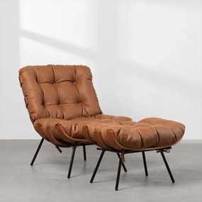 Poltrona e Puff Costela Slim Cognac - Poltrona e Puff Costela Slim - Cognac
