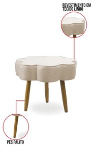 Puff Decorativo Pé Palito de Madeira Sala Flower Linho E03 - D'Rossi - Bege