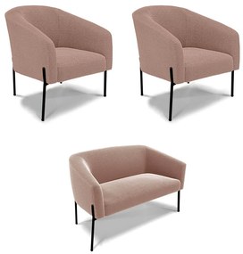 Namoradeira e 2 Poltronas Pé Ferro Preto Stella Bouclê D03 - D'Rossi - Rose