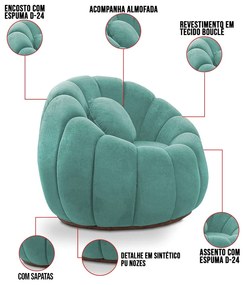 Poltrona Decorativa Orgânica Fixa Cloud Bouclê E03 - D'Rossi - Azul Turquesa