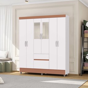 Guarda Roupa Casal Flex Abruzzo 6 Portas de Bater 2 Gavetas com Espelho Branco/Terracota G98 - Gran Belo