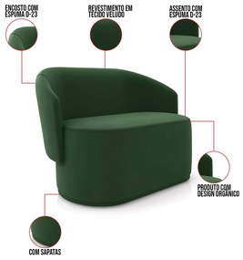 Sofá Namoradeira com Poltrona e Puff Orgânico Sala Malu Veludo M11 - D'Rossi - Verde