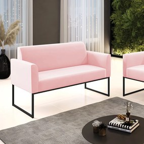Sofá Namoradeira Base Industrial Preto Marisa Suede Rosa Bebê D03 - D'Rossi