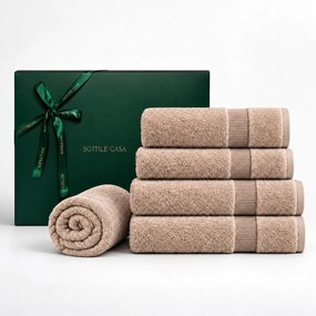 Jogo de Banho 5 pçs Trussardi 100% Algodão Doppia c/ Caixa de Presente Natal - Nocciola Nocciola
