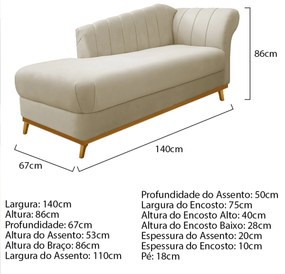 Kit Diva Recamier Vanessa 140cm Lado Esquerdo e 01 Poltrona Laura Linho