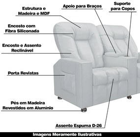 Poltrona Reclinável 2 Lugares para Sala de Cinema Pequim PU Branco G23 - Gran Belo