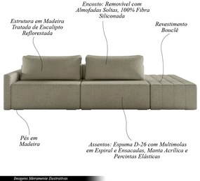 Sofá Ilha Modulado Milos 232cm Puff Lateral Bouclê Bege G33 - Gran Belo