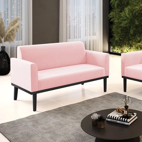 Sofá Namoradeira Base de Madeira Fixa Preto Marisa Suede  D03 - D'Rossi - Rosa Bebê