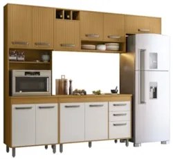 Cozinha Compacta Com Tampo Emily Freijó/Ripado/Off Acetinado Z44 - Mpo