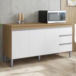 Balcão de Cozinha com Tampo 160cm Andréia Amêndoa/Branco - AJL Móve