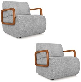 Poltrona Sala de Estar Braço de Madeira Kit 2 Hellen Bouclê K01 - D'Rossi - Cinza claro