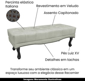 Recamier Decorativo 160cm Loewe Veludo Pés de Madeira Prata G63 - Gran Belo