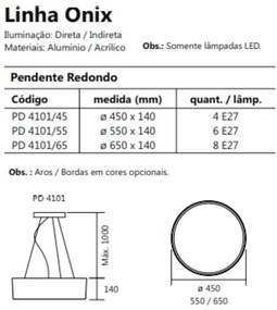 Pendente Redondo Onix Ø35X14Cm 2Xe27 Aro Recuado / Metal E Acrilico |... (BT - Branco Texturizado, BT - Branco Texturizado)