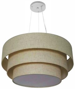 Lustre Pendente Triplo Cilíndrico Md-4148 Cúpulas Tecido 60x50x40cm Rustico Bege - Bivolt