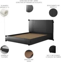 Cama Queen Flutuante Com Cabeceira 160cm Lyra Sintético Preto S05 - Mp