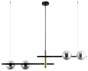 Pendente Bambu Metal Preto E Bronze Vidro Fume 31,5X104X22Cm 4Xg9 | Be...