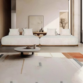 Sofá Modulado 6 Lugares com Almofadas Soltas Pés Madeira Maciça 360cm Homer Bouclê Off White G63 - Gran Belo