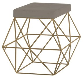 Puff Decorativo Sala de Estar Base Gold Trixie Veludo Cinza G41 - Gran Belo
