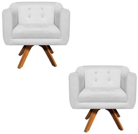Kit 02 Poltronas Giratória Julia Suede com Strass Base Madeira MM30 D01 - D'Rossi - Branco