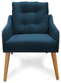 Poltrona Decorativa Delta Pés Palito Corano Branco / Veludo Azul - Sheep Estofados - Azul escuro