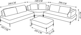 Sofá Modulado Sala de Estar 615cm Marino de Canto Pés de Ferro com Almofadas Linho Chumbo G92 - Gran Belo