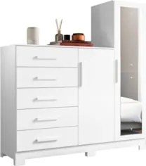 Guarda Roupa Cômoda com Espelho 158cm Suiça A02 Branco - Mpozenato