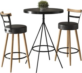 Mesa Bistrô Alta Dhalia e 2 Banquetas 50cm Kyara PU S02 - D'Rossi - Preto