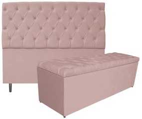 Kit Cabeceira e Calçadeira Liverpool 195 cm King Size Suede Rosê - ADJ Decor