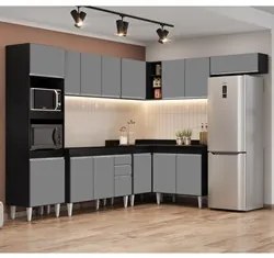 Armário de Cozinha Modulada de Canto 8 Peças CP01 Balcão Preto/Cinza -