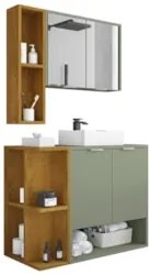 Gabinete Banheiro Cuba e Espelheira Lizzi Pistache/Naturalle B02 - Mpo