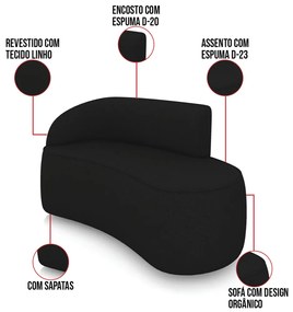 Sofá 2 Lugares Orgânico 140cm Morgan e 2 Poltronas Lua Linho D03 - D'Rossi - Preto