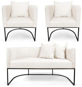 Kit 01 Namoradeira 02 Lugares e 02 Poltronas Paola Linho Base Metálica Preto D03 - D'Rossi - A27 Areia