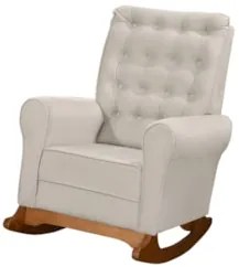 Poltrona Amamentação Base Madeira Balanço Maju Veludo Off F03 - Mpozen