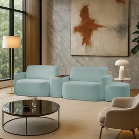 Sofá Sala Modulado 259cm com Puff Console USB Luminária Brumma Bouclê K01 - D'Rossi - Azul