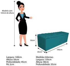 Calçadeira Estofada Liverpool 140 cm Casal Suede Azul Turquesa - ADJ Decor