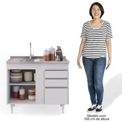 Armário Aéreo Indiana e Balcão Gabinete 100cm com Pia Inox Luziania Br