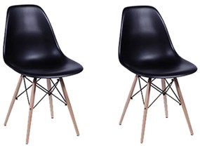 Conjunto 2 Cadeiras Eiffel Base Madeira Preto - Conjunto 2 Cadeiras Eiffel Base Madeira – Preto