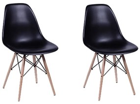 Conjunto 2 Cadeiras Eiffel Base Madeira – Preto