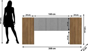 Cabeceira Casal Queen Cama Box 268cm Ripado Selma Linho V01 - D'Rossi - Brisa e Cinza