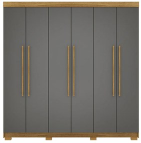 Guarda Roupa Casal Doral 218cm 6 Portas de Bater 2 Gavetas Nature/Chumbo G98 - Gran Belo