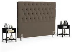 Cabeceira Casal King 195cm Cristal Bouclê Marrom e 2 Mesas Laterais Pl