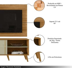 Conjunto Painel com Bancada Atreus Portas Deslizantes MDP até 60 Cumaru/Opala G97 - Gran Belo