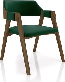 Kit 2 Cadeiras Sala de Jantar e Jogos Carteados Madeira Maciça Poker Veludo Verde/Nogueira G42 - Gran Belo
